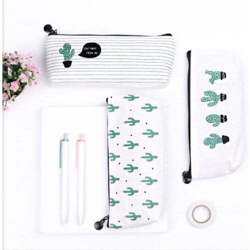 Creative Cactus Pencil Bag, Small Fresh Canvas Simple Stationery Box Pen Bag, Primary School Stationery Supplies