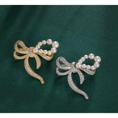 40cm x40cm Freshwater pearl copper micro zircon color bow knot Brooch Pendant