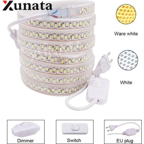 SMD 5730 AC220V LED Strip Flexible Light 180leds/m Waterproof Led Tape Light Dimmer Switch PLUG 1M/2M/3M/20M under cabinet light