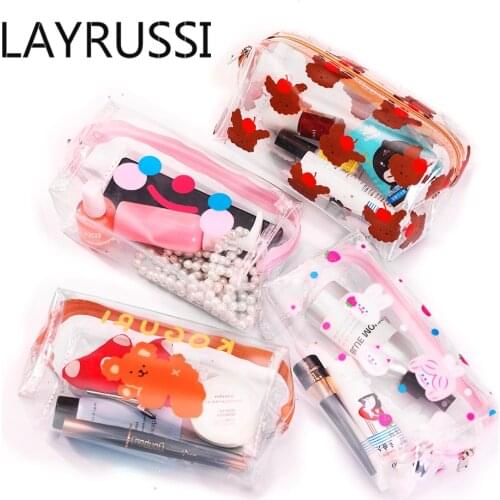 LAYRUSSI Cute Clear Women Cosmetic Bag Waterproof PVC Zipper Makeup Bag Travel Toiletry Kit Makeup Storage Beauty Case for Girl