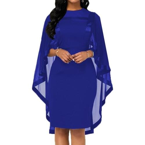 Fashion Women Cape Slim Fits Round Collar Cocktail Party Banquet Bodycon Dress Autumn Womens Mesh Gown Dress