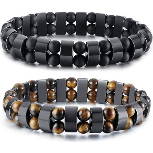 Natural Labradorite Bracelet Set Transparent Energy Real Hematite Bracelet Men Polished Black Stone Bead Ladies Bracelet