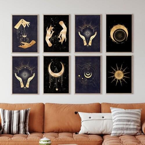 Black Gold Moon Sun Posters and Prints Modern Abstract Wall Art Canvas Painting Nordic Style Wall Pictures Living Room Decor