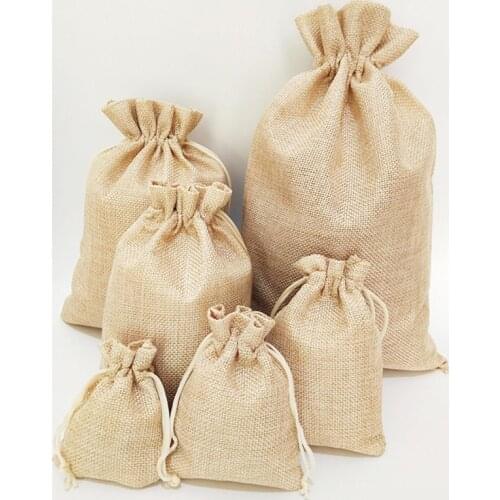 Natural Linen Burlap Bag Jute Drawstring Gift Packaging Bags Christmas Party Favor Candy Pouches Wedding Jewelry Display Sack