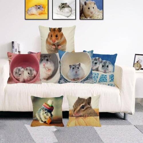 XUNYU Cute Animal Little Mouse Cushion Cover Throw Pillow Case Linen Cushion Case Sofa Bed Decorative Pillowcase 45x45cm C0057