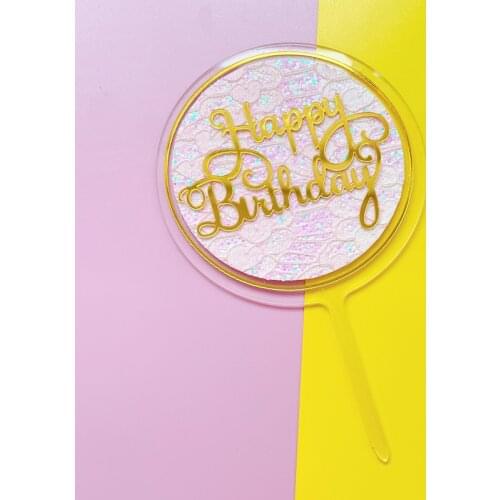 INS New Happy Birthday Cake Topper Gold Glitter Shining Colored Cupcake Topper for Girls Baby Birthday Party Cake Decorations