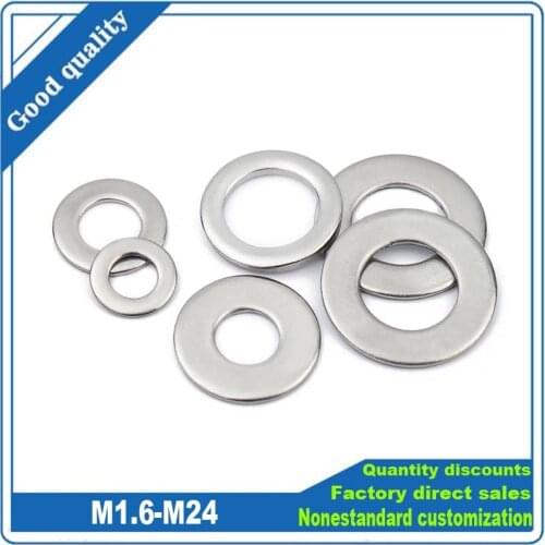 1/100pcs Flat Washer M2 M2.5 M3 M4 M5 M6 M8 M10 M12 M14 M16 M18 M20 M22 M24 Stainless Steel Washers Plain Washer Gaskets GB97