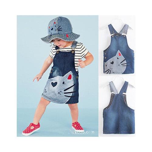 Pudcoco US Stock Summer Cute Baby Kids Girls Cat Toddler Denim Jeans Overalls Dress Denim Clothes