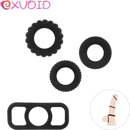 EXVOID Scrotum Bind Cock Elastic Ring Delay Ejaculation Sex Shop 4PCS Penis Sleeve Ring Sex Toys for Men Liquid Silicone