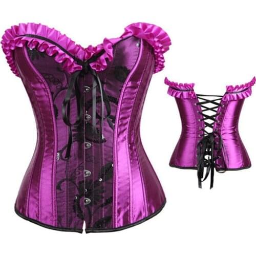 Sexy Gothic Purple Satin Overbust Corset And Bustiers Steampunk Costume Burlesque Corselet E Corselet Plus Size Corset Sexy