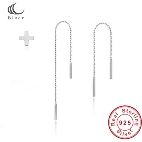 3pcs/set Silver Color Rose Gold Cross Ear Stud Earring + U Shape Ear Tassel Thread Earrings