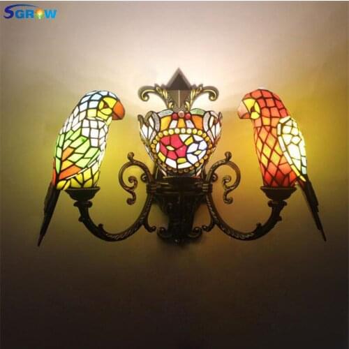 SGROW Glass Parrot Wall Lamp Tiffany Lights Indoor Lighting Fixture for Bedroom Dining Room Stair Hotel Bar Bedside Wall Sconces