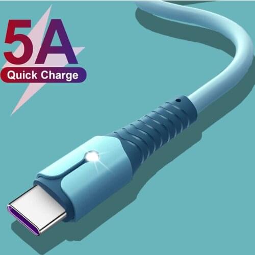 5A Liquid Silica Gel Cable LED Micro USB Type C Fast Mobile Phone Charging Date Tran Cord For iPhone 12Pro Max Xiaomi 11 Huawei