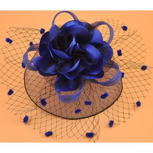 Womens Kids Girl Mesh Veil Hat Hair Clip Elegant Ribbon Big Flower Fascinator Small Plush Wave Point Bridal Wedding Hairpins