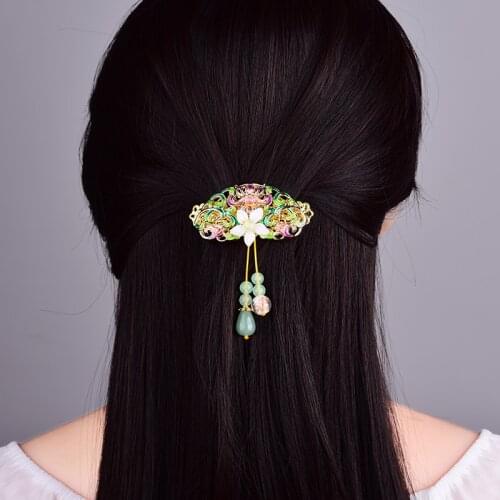 Temperamental Cloisonne Vintage Ethnic Style Hairpins Dignified Elegant Dongling Yu Pendant Classical Hair Jewelry