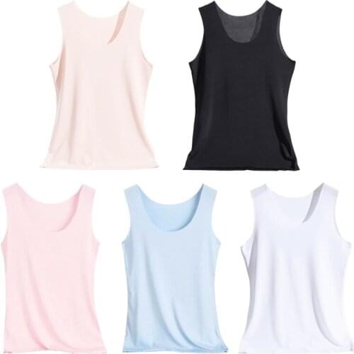 Women Seamless Tank Top Wide Shoulder Straps Ice Silk Slim Vest Basic Underwear X5XA