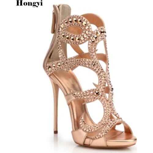 Women High Heels Sandals Summer Thin Heels Crystal Heeled Shoes Ladies Sexy Party Wedding Shoes Plus Size 35 to 45