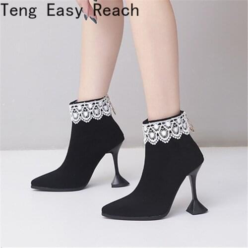 2022 The New Pointed Womens Ankle Boots High Heels Fashion Alien heel Side Zipper Ladies Shoes Short Boots Woman Autumn Winter