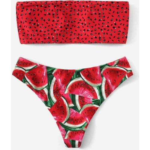 #H30 Fruit Print Women Swimsuit Tube Neck Push Up Bikini Set Two Pieces Bikinis 2020 Mujer Swimwear Beachwear Trajes De Bano