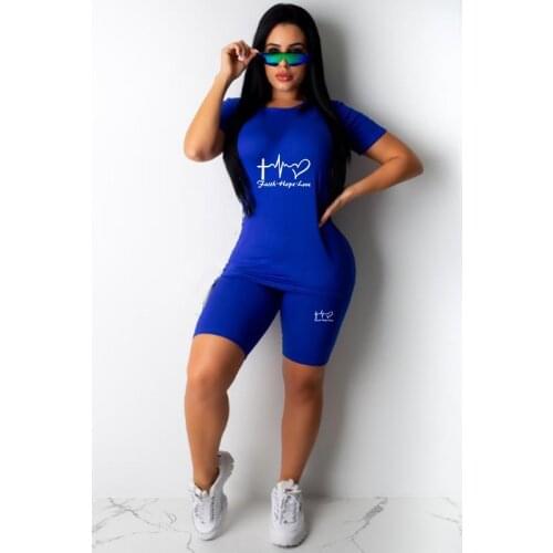 Two Piece Sets Women Fitness Summer Sweatsuit Love Letter Print Home Clothes T- shirts and Shorts O-Neck Hip Hop Skinny Suits