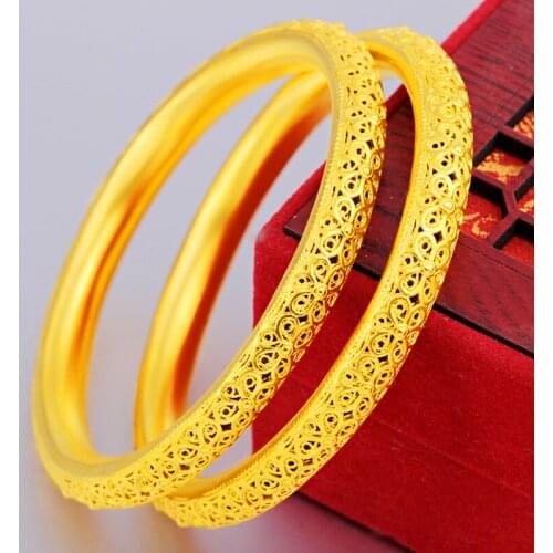 18K Yellow Gold Hollow Flower Bracelet For Women Vintage Gold Bracelet Bangle Bride Party Birthday Wedding Fine Jewelry Gifts