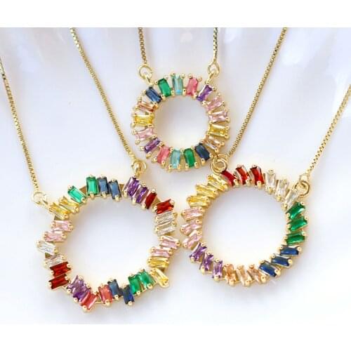 2020 New Trendy Necklaces Gold Chain Copper Micro Rainbow CZ Pendant Necklace For Women Charm Jewelry Lady Girls Luxury gift