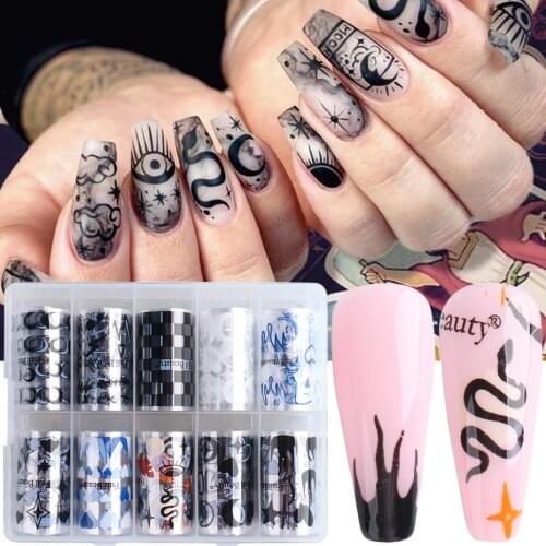 1Box Nail Foils Abstract Image Star Moon Transfer Stickers Snake Paper Wraps Nail Sliders Decals Manicure Decorations TRFB2122