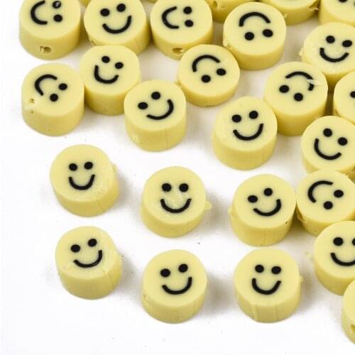 1000pcs Polymer Clay Beads Flat Round with Smile Face for Handmade Jewelry Making Bracelet Necklace Supplies 5*3mm Hole :1mm
