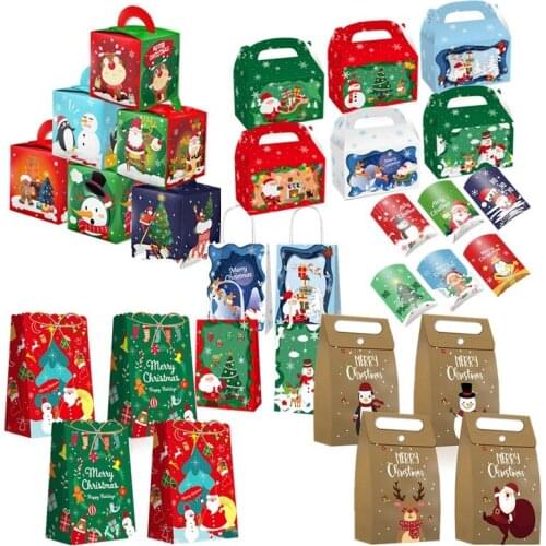 12Pcs Kraft Paper Christmas Cookie Gift Boxes Santa Claus Gifts Bags Merry Christmas Decorations for Home Navidad New Year 2022