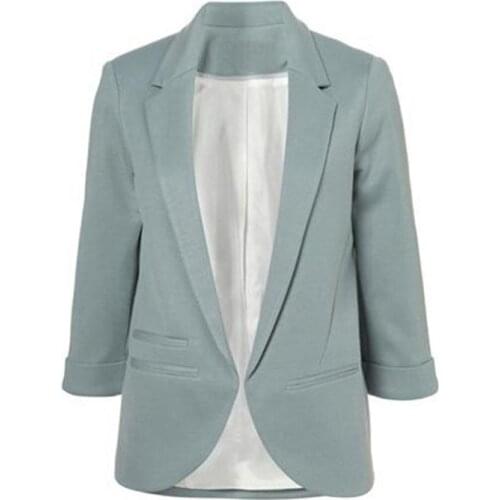 2015 Womens Candy Colors Slim Casual Blazer With Three Quarter Sleeve Notched Jacket Coat Outwear Plus Size Solid Work Blazer