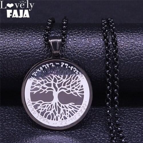 2021 Fashion Tree of Life Stainless Steel Black Silver Color Statement Necklace for Women/Men Jewelry colgante hombre NXS03