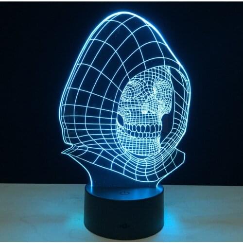 3D LED Night Light Wizard Skull Action Figure 7 Colors Touch Optical Illusion Table Lamp Home Decoration Model