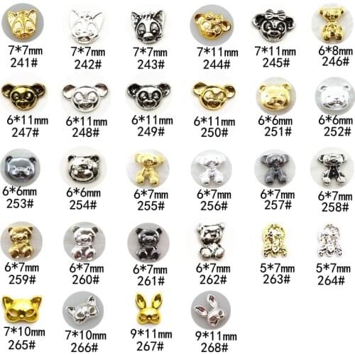 50pcs/Pack Vintage Series 10 Alloy Nail Art Charms Decals Little Animal Bear Fox Cat Rabbit DIY Metal Accessories Sticker Tools
