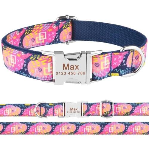 AiruiDog High Quality ID Name Personalized Dog Collar Adjustable Nylon Metal Buckle XS-L