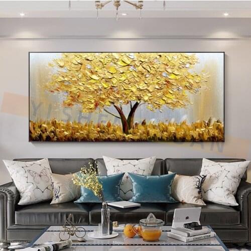 Free Shipping Canvas Painting Hand Painted Money Classic Personality Golden Tree Modern Abstract Oil Painting For Living Room
