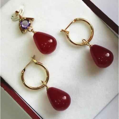 Free Shipping Hot! beautiful new jewelry 12*16mm red jades pendant, earring set
