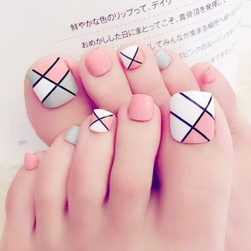 24 Pcs Glitter Artificial Fake Toenails Pretty False Toe Nail Tips For Manicure DIY Full Cover Press On Nails