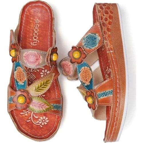 Summer Women Wedges Sandals Handmade Thick Bottom Slippers Hand-Painted Female Bohemian Retro Ethnic Style Sewing Shoes Size 43