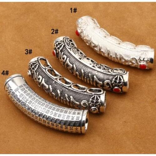 100% 925 Silver Tibetan Six Words Bead Buddhist The Heart Sutra Beads Buddhist OM Mantra Beads DIY Jewelry Bracelet Accessories