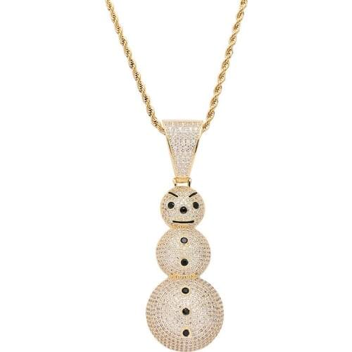 Hip Hop Micro Paved AAA+ Cubic Zirconia Iced Out Bling Little Snowman Pendants Necklace for Men Rapper Jewelry Gold Silver Color