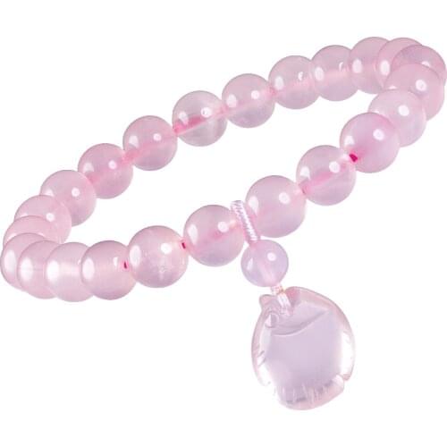 Elastic Bracelet Rose Quartz Amethyst Stone beads Bracelet Cute Animal Fish Fox Pendants Stretch Charms For Bracelets