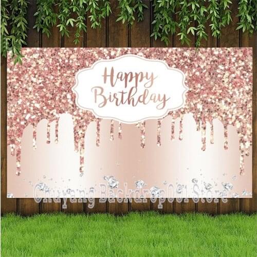 Rose Glitter Sequins Happy Birthday Photo Backgrounds Newborn Baby Kids Family Party Custom Photography Backdrops Table Decor