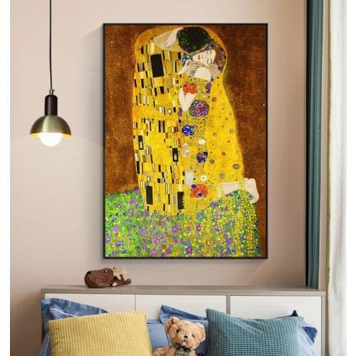 Gustav Klimt Kiss Art Canvas Paintings on the Wall Famous Art Posters And Prints Golden Classical Art Pictures Home Decor Cuadro