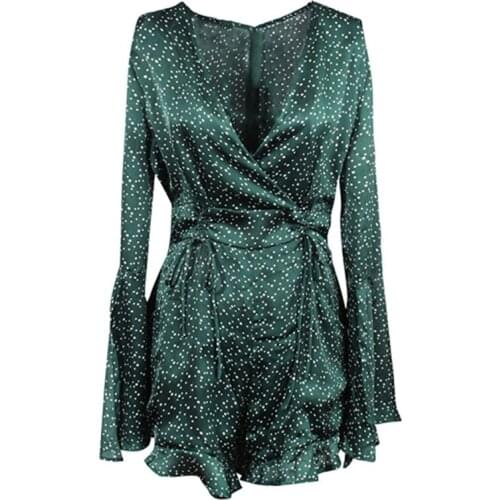 Heliar Women Summer Chiffon Beach Dress Polka Dot A-line Dress Flounce Hem One Piece Women Wrapping V-neck Dress For Women