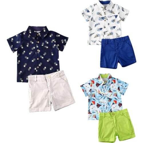 1-6Y Summer Infant Boys Clothes Sets Cartoon Print Gentleman Shirts Tops+Shorts 2pcs Outfits