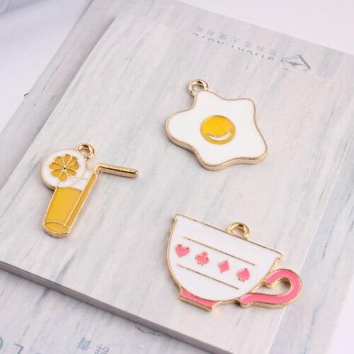 MRHUANG 10pcs/Pack Drink Purse egg Bowl enamel Charms floating Pendant Gold-color For DIY Bracelet Jewelry Finding handmade