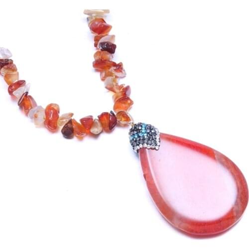 Drop-shaped Red Agates Pendant Necklace Reiki Healing Natural Stone Amulet DIY Jewelry Gift Chain Length 80cm