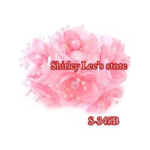 HOT SALE!! 144 BUNCHES=864PCS Wedding Bridal Pearl Satin Organza Flower Bunch In Pink Scrapbooking Flower Favor