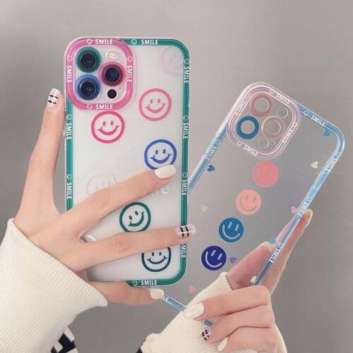 Cute Smile Face Phone Case for IPhone 12 Case 11 Pro Max XS Max X XR 7 8 Plus Transparent Letter Soft Tpu Green Phone 11 Case