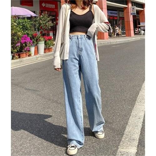 Fashion Harajuku Straight Jeans High Waist Wide Leg Denim Blue Streetwear Retro Luxury Falling Straight Mopping Pants 2021 New
